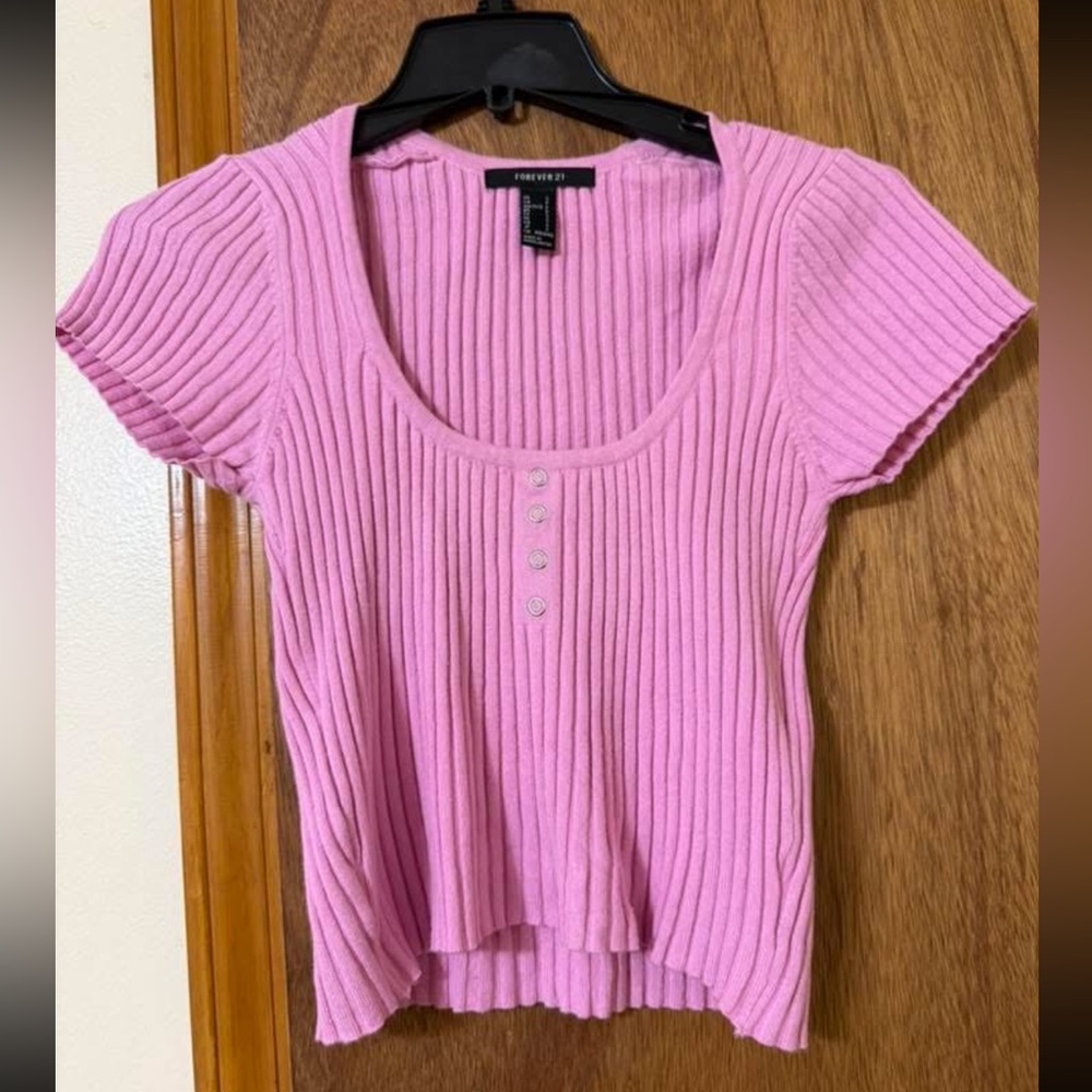 Forever 21 Light Pink Ribbed Short Sleeve Top